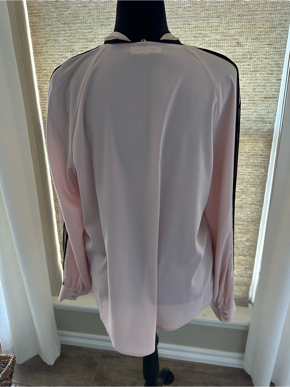 Calvin Klein Pale Pink Bow Tie Blouse with Black Trim - Picture 4 of 5